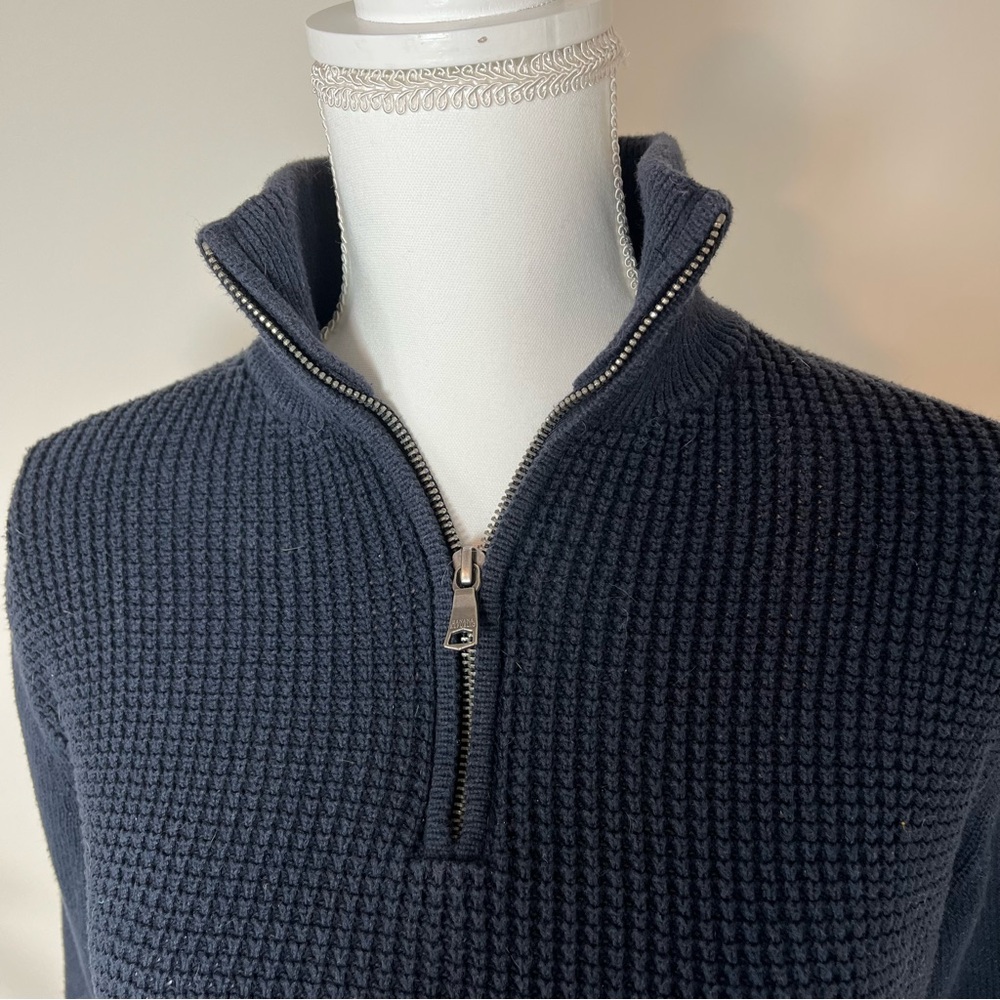 Banana Republic 100% Cotton Dark Navy Blue Waffle Knit 3/4 Zip Pullover 🧵 - Picture 10 of 10